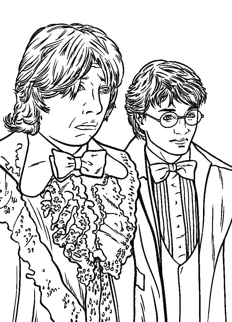 Раскраска Два мальчика в нарядных костюмах