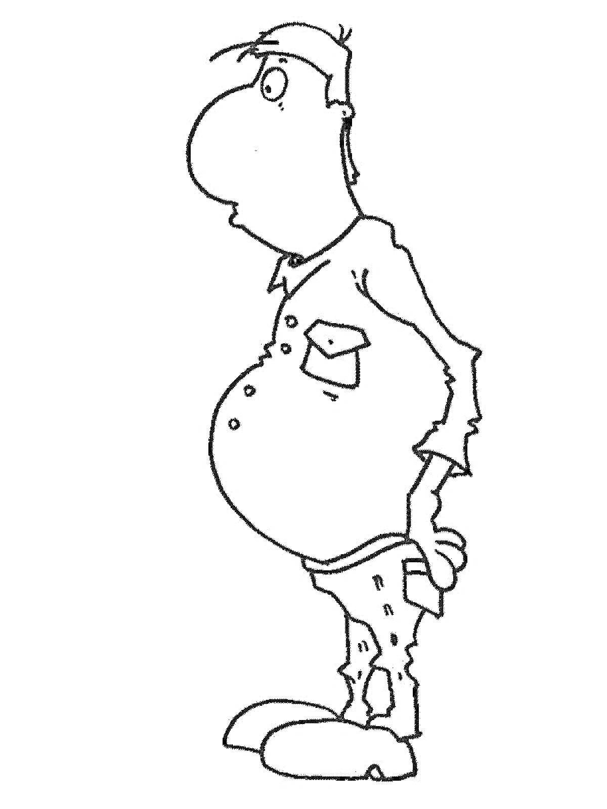 Раскраска Мужчина с животом в кепке и рубашке с коротким рукавом, профиль