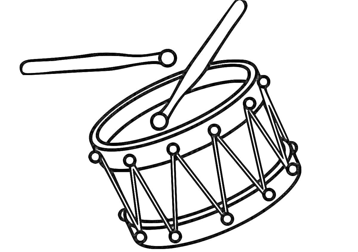 На раскраске изображено: Барабан, 3-4 года, Музыка, Музыкальные инструменты