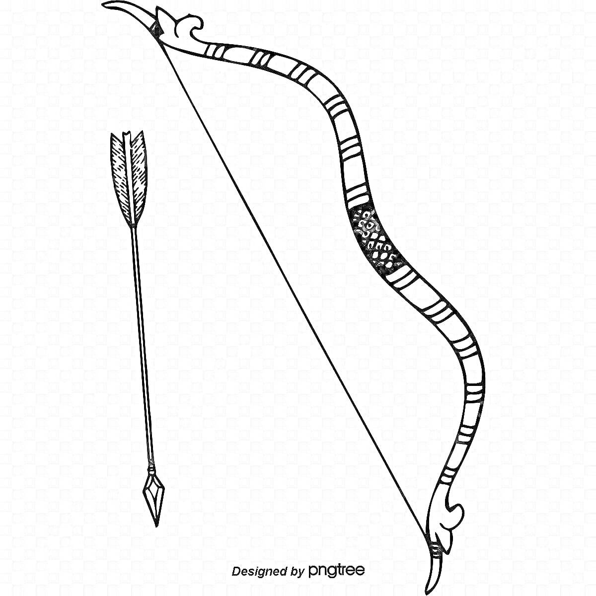 Раскраска Лук с орнаментами и одна стрела