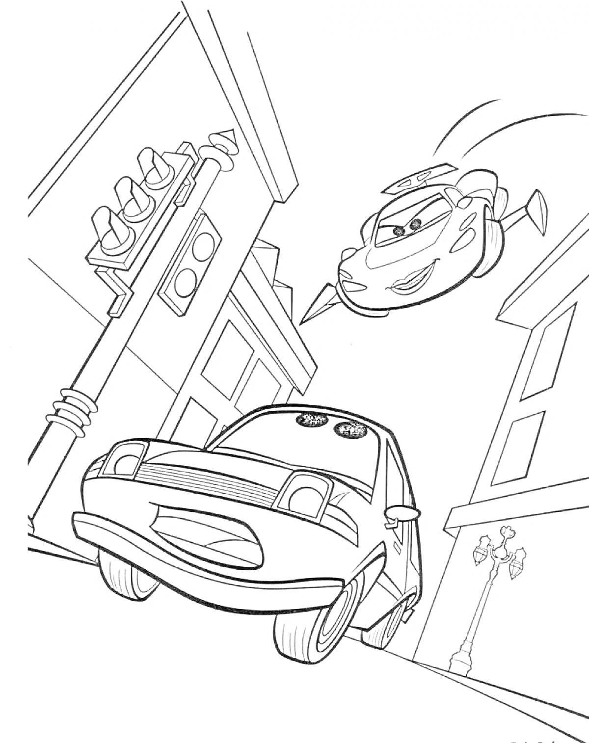 На раскраске изображено: Гонки, Дом, Светофор