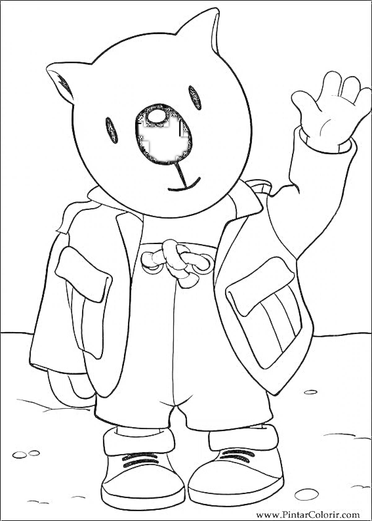 Раскраска Коала в куртке и штанах, машущий рукой