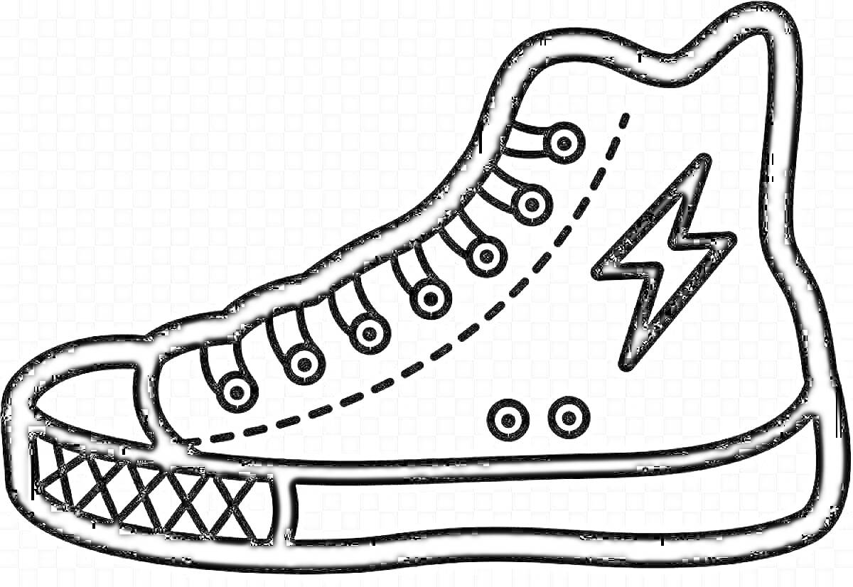 На раскраске изображено: Кеды, Молния, Шнурки, Ромбовидный узор, Обувь