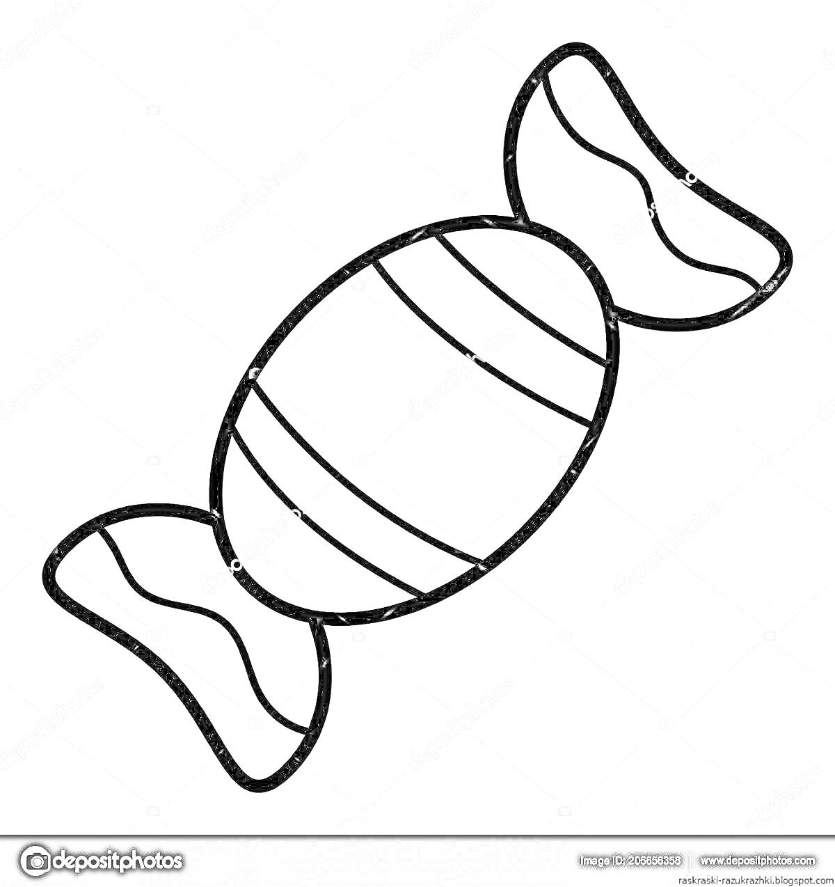 Раскраска Конфета с полосками и обертками по краям