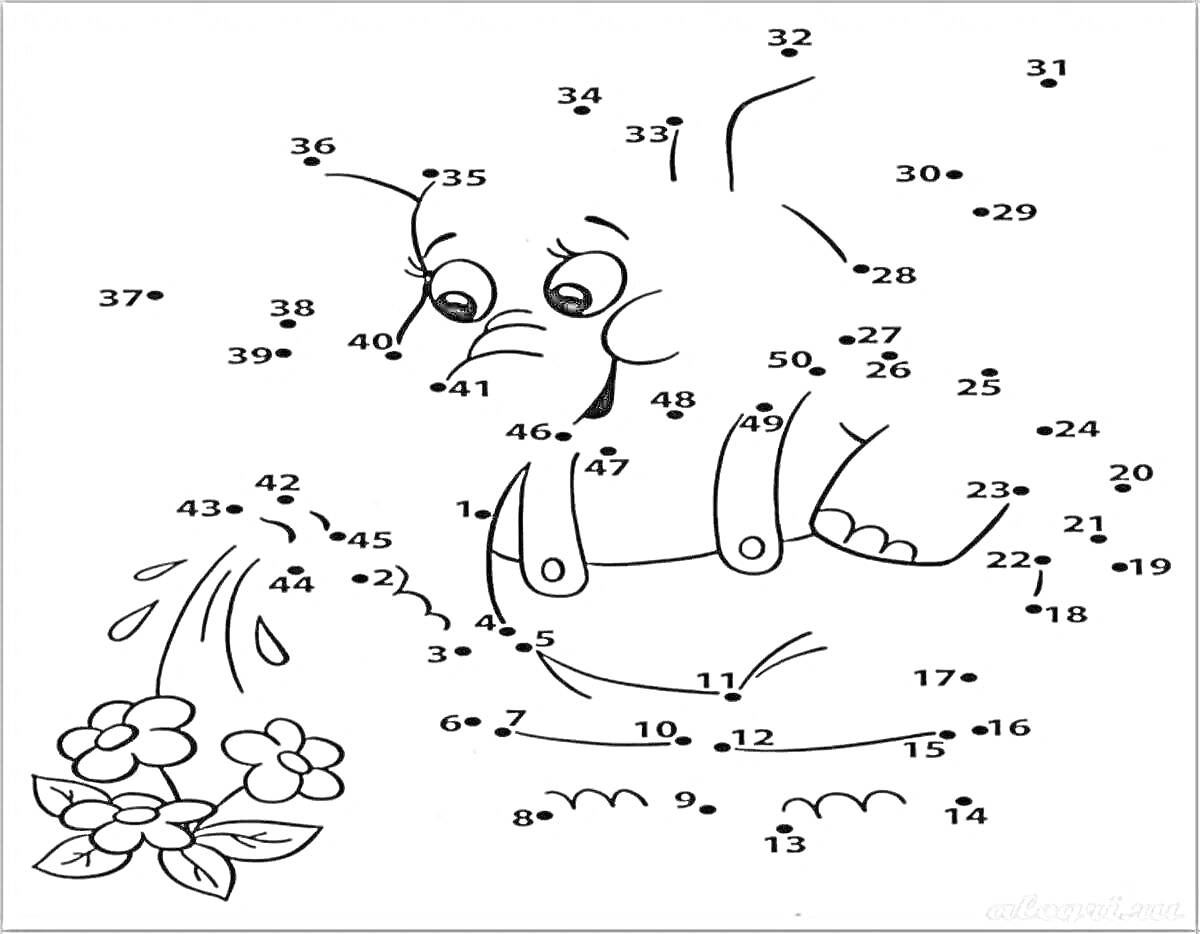 Раскраска Слоненок и цветы по точкам