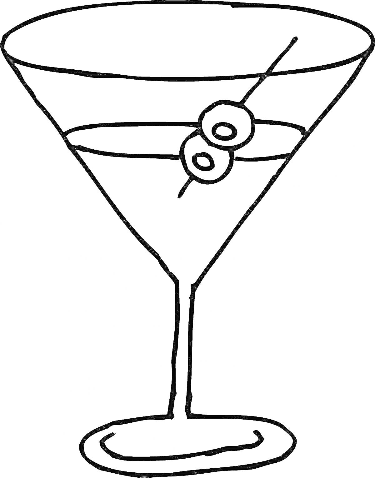 Раскраска бокал для мартини с оливками