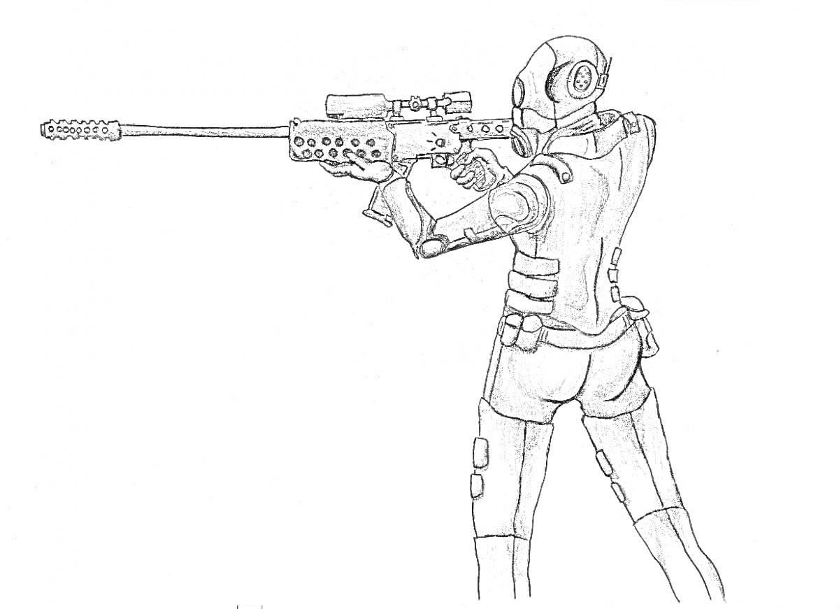 Раскраска Снайпер в шлеме с винтовкой из игры Стендофф2