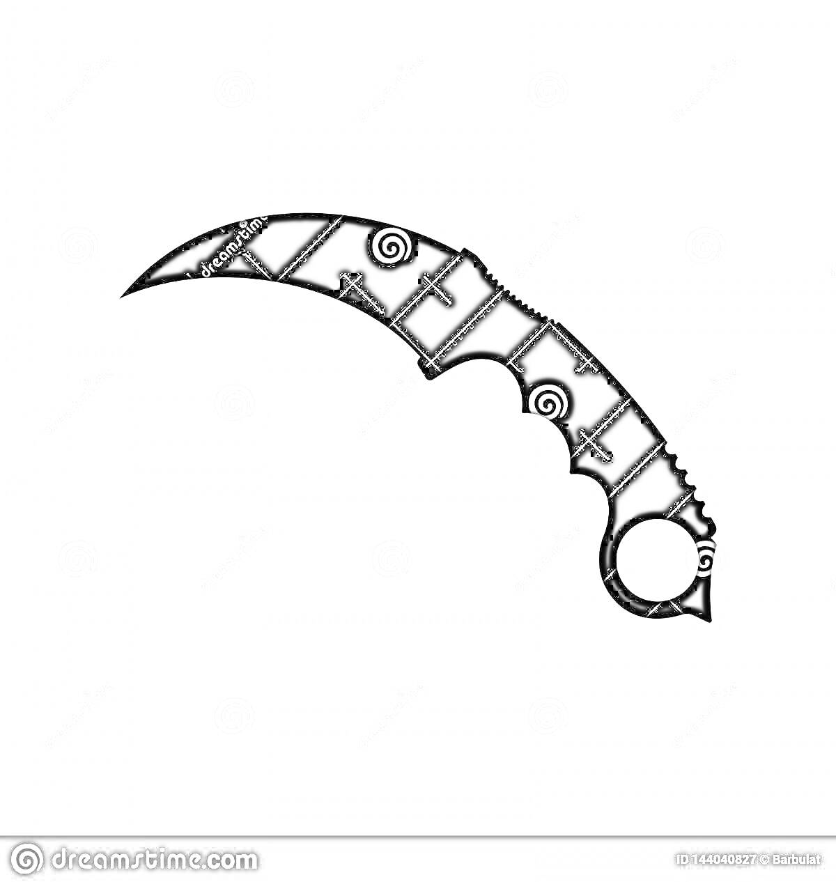 Раскраска Керамбит из игры Standoff 2 с кольцом и изогнутым лезвием