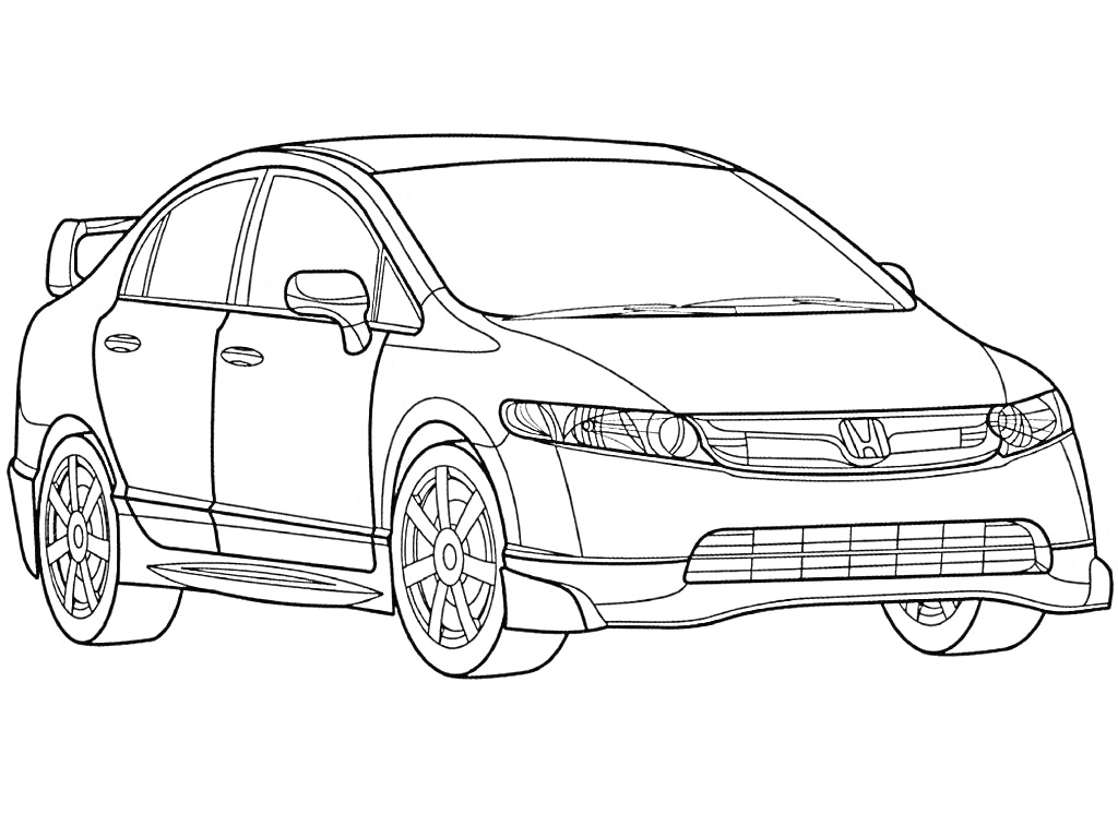 Раскраска Легковой автомобиль Mazda, вид спереди на фоновой линии