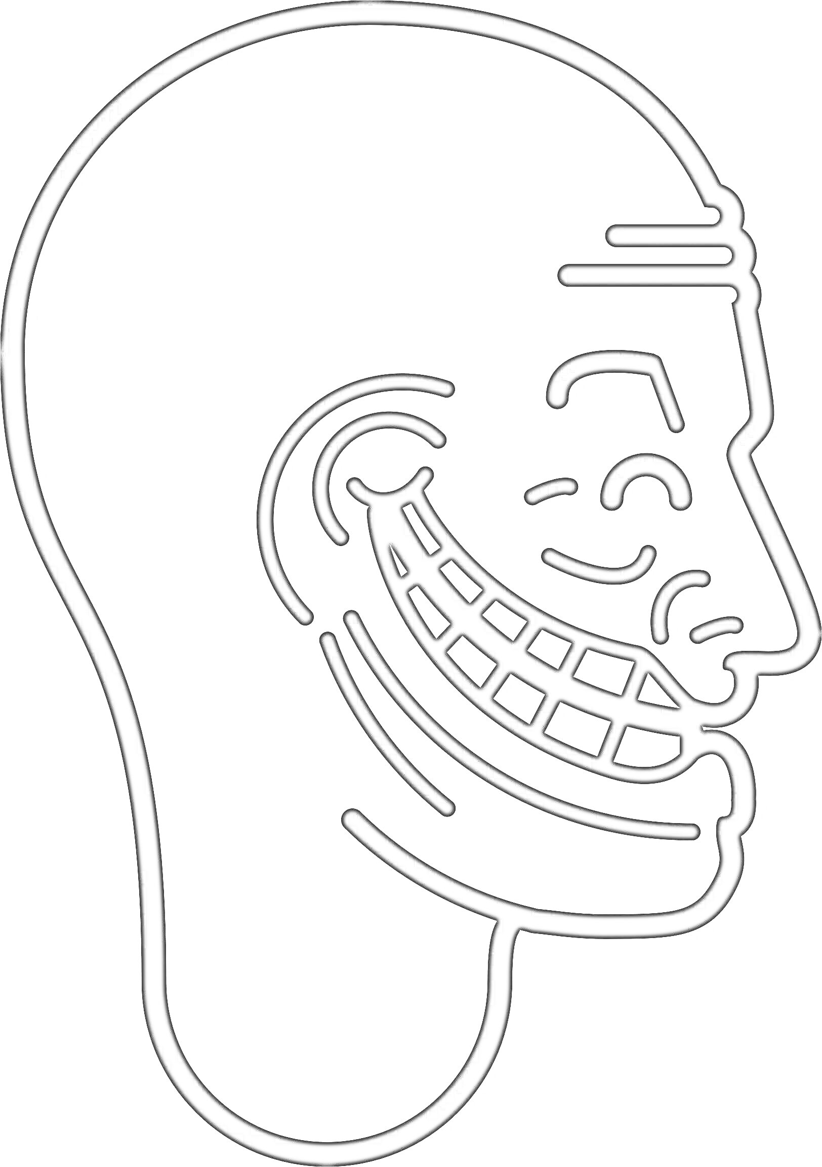 Раскраска Профиль головы с тролль-фейсом и характерной ухмылкой