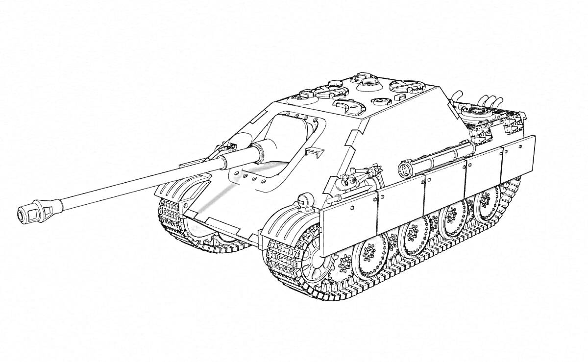 Раскраска Раскраска леопард танк с длинным орудием, гусеницами и корпусом с деталями
