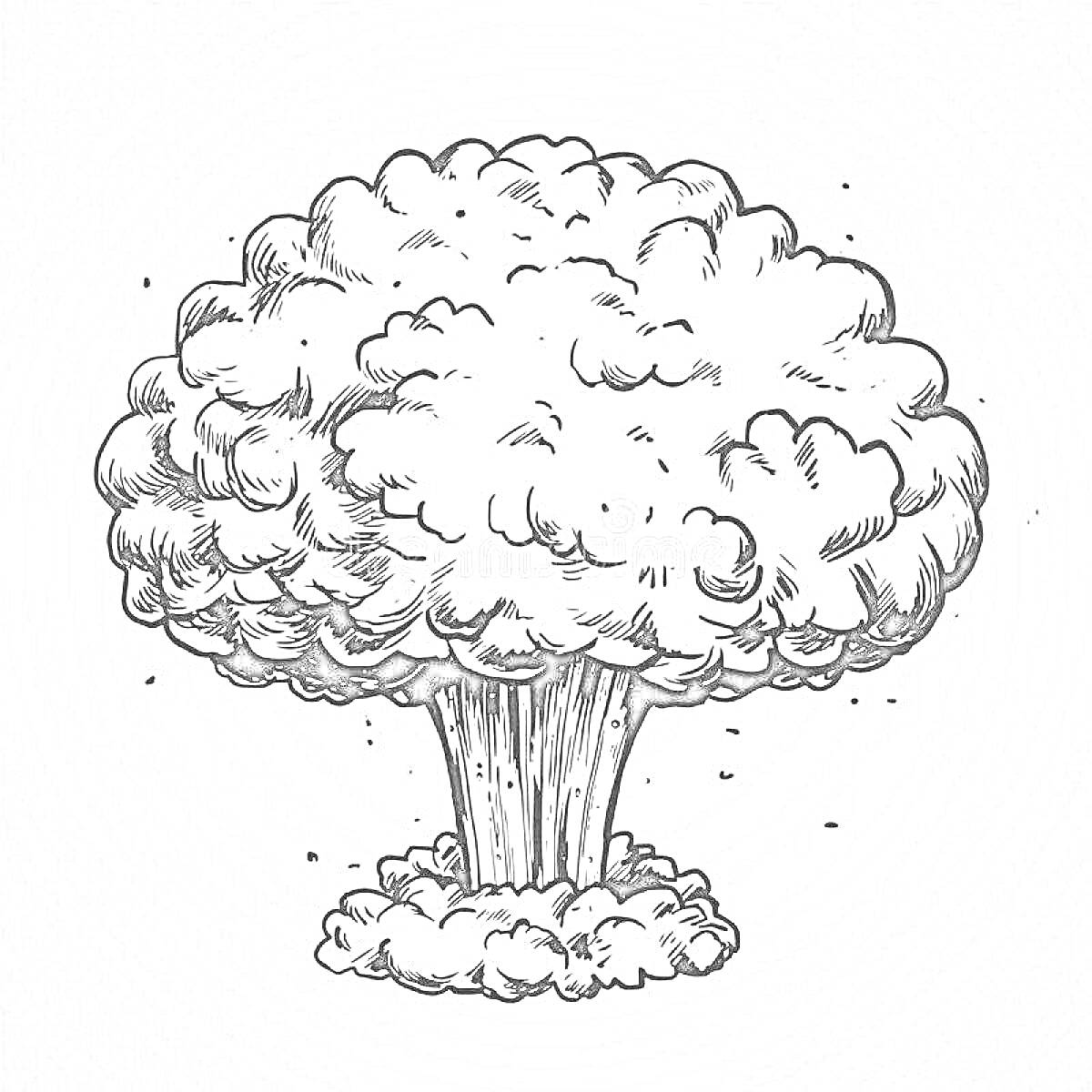 Раскраска Взрыв атомной бомбы с грибовидным облаком