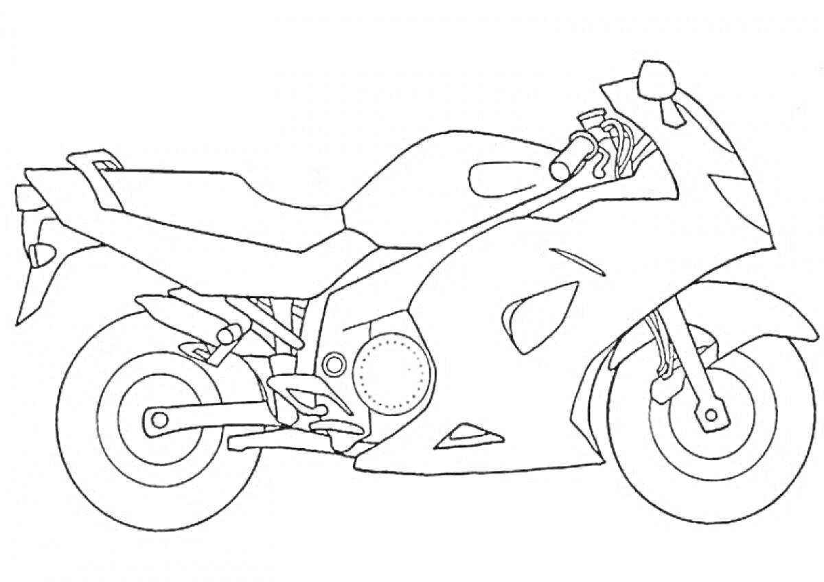 Раскраска Мотоцикл с обтекателем и зеркалом