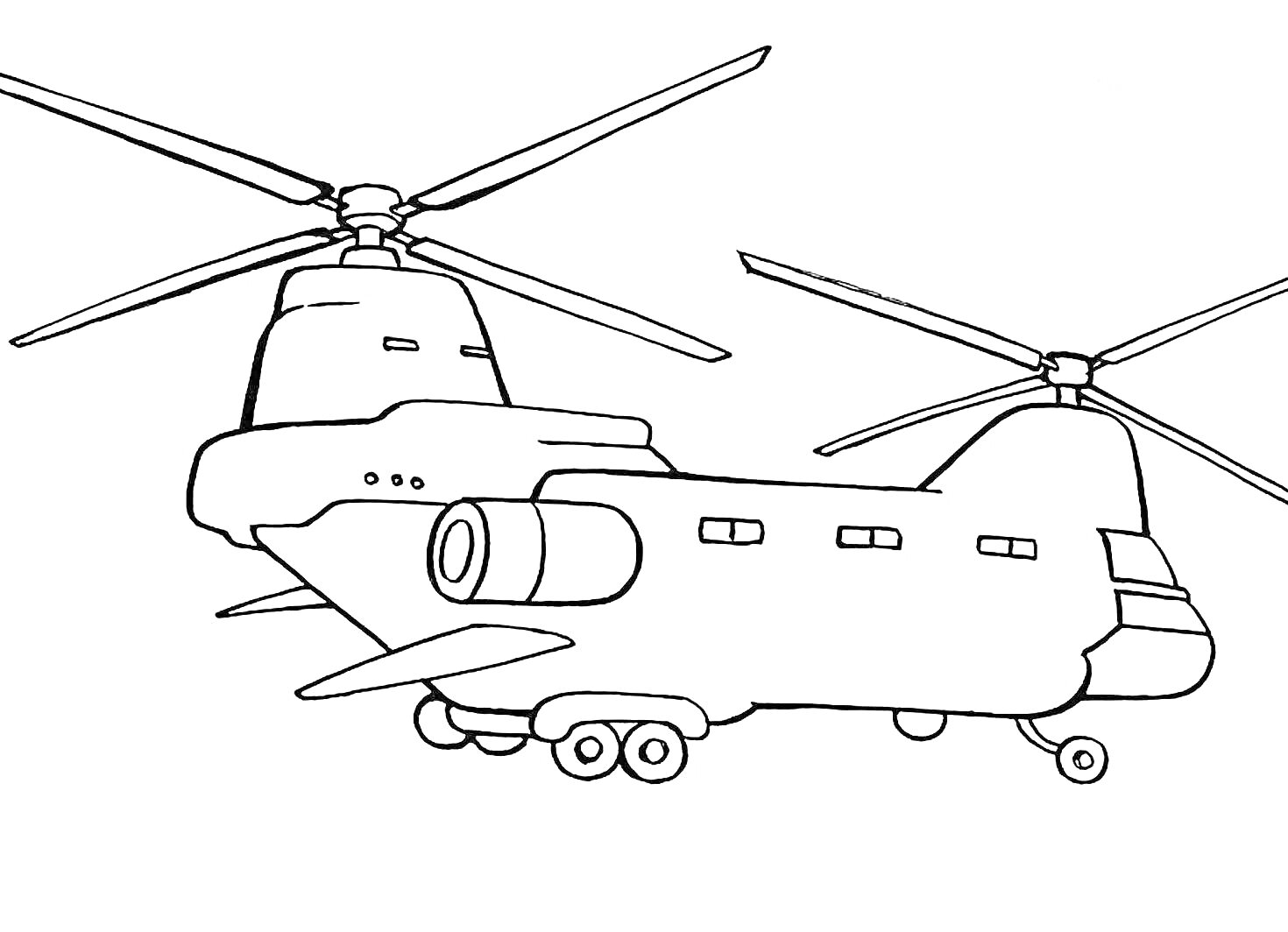 На раскраске изображено: Вертолет, Военный, Авиация, Иллюминаторы, Шасси