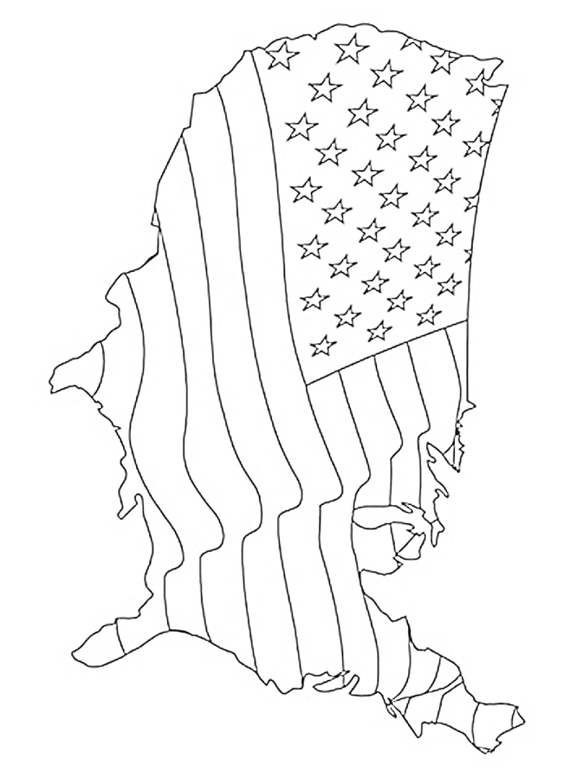 Раскраска Контур карты Аляски с изображением флага США