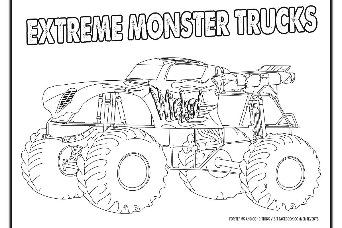 Раскраска Экстремальные монстр-траки с большим бигфутом