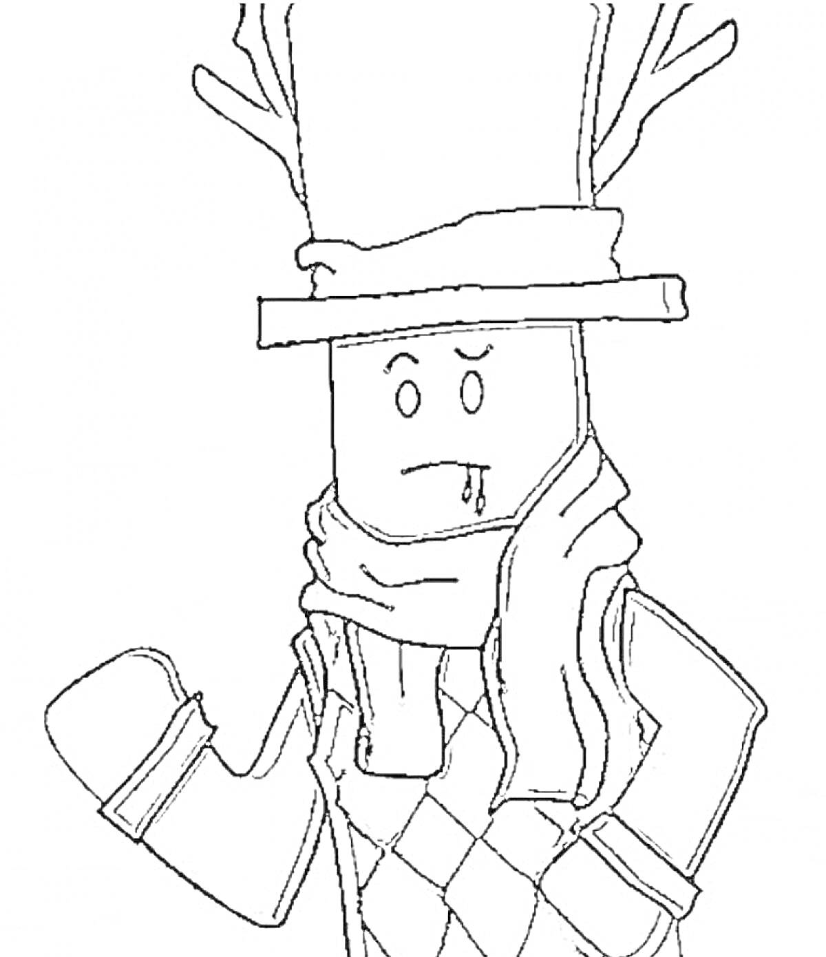Раскраска Персонаж из Roblox с шапкой и шарфом