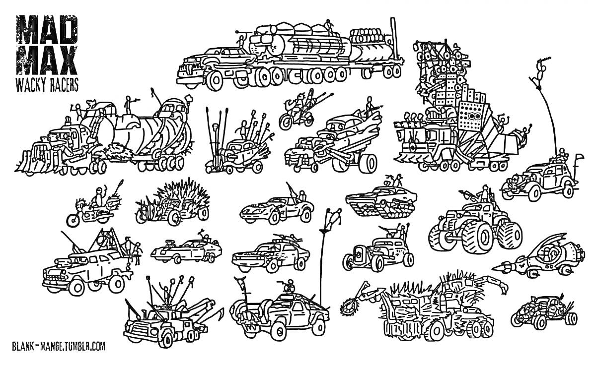 Раскраска Кроссаут: различные транспортные средства и боевые машины