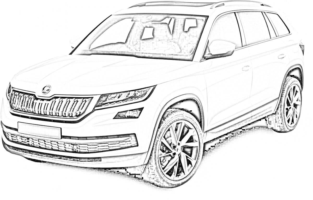 На раскраске изображено: Белый, Внедорожник, Колёса, Окна, Фары