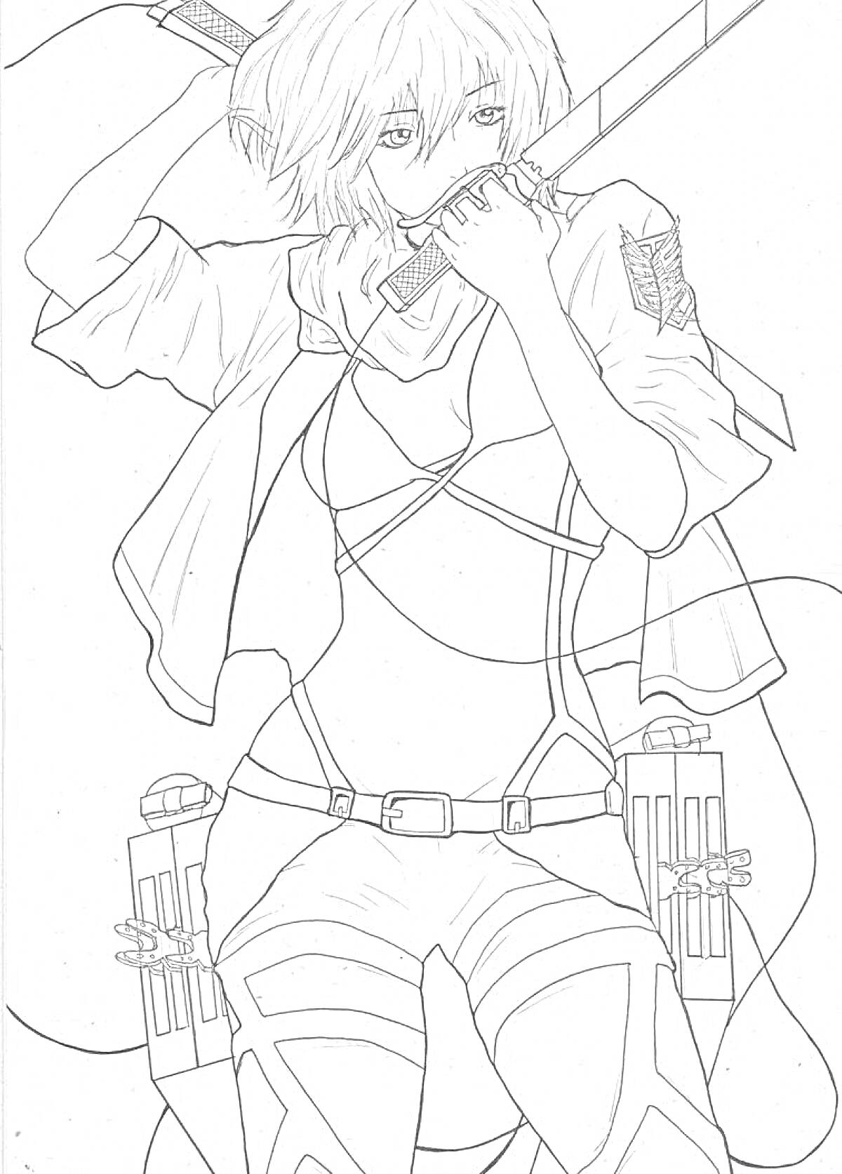 Раскраска Воин с мечом и экипировкой