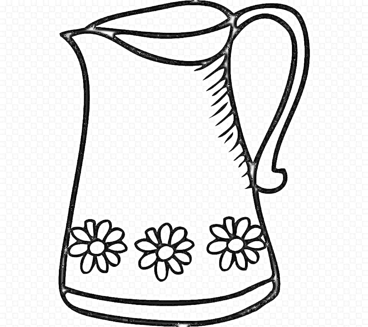 Раскраска Кувшин с цветочным орнаментом (три цветка)