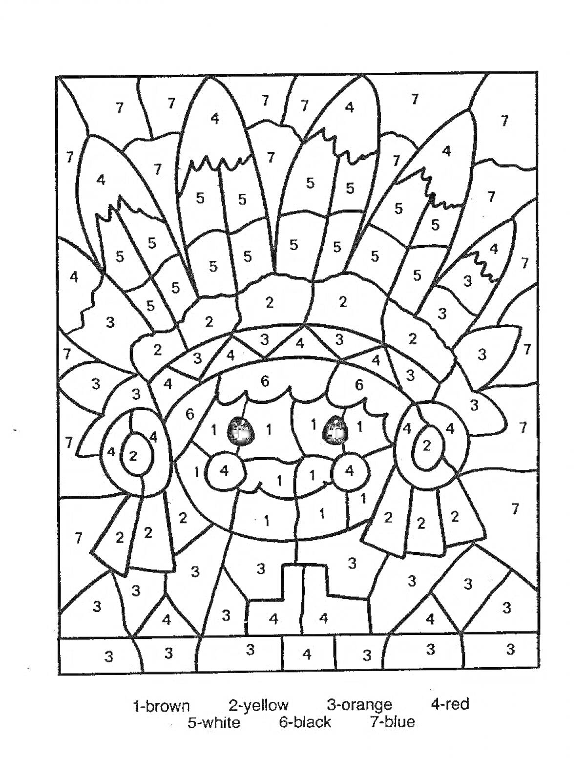 Раскраска Дети с индейским головным убором под раскраску по номерам