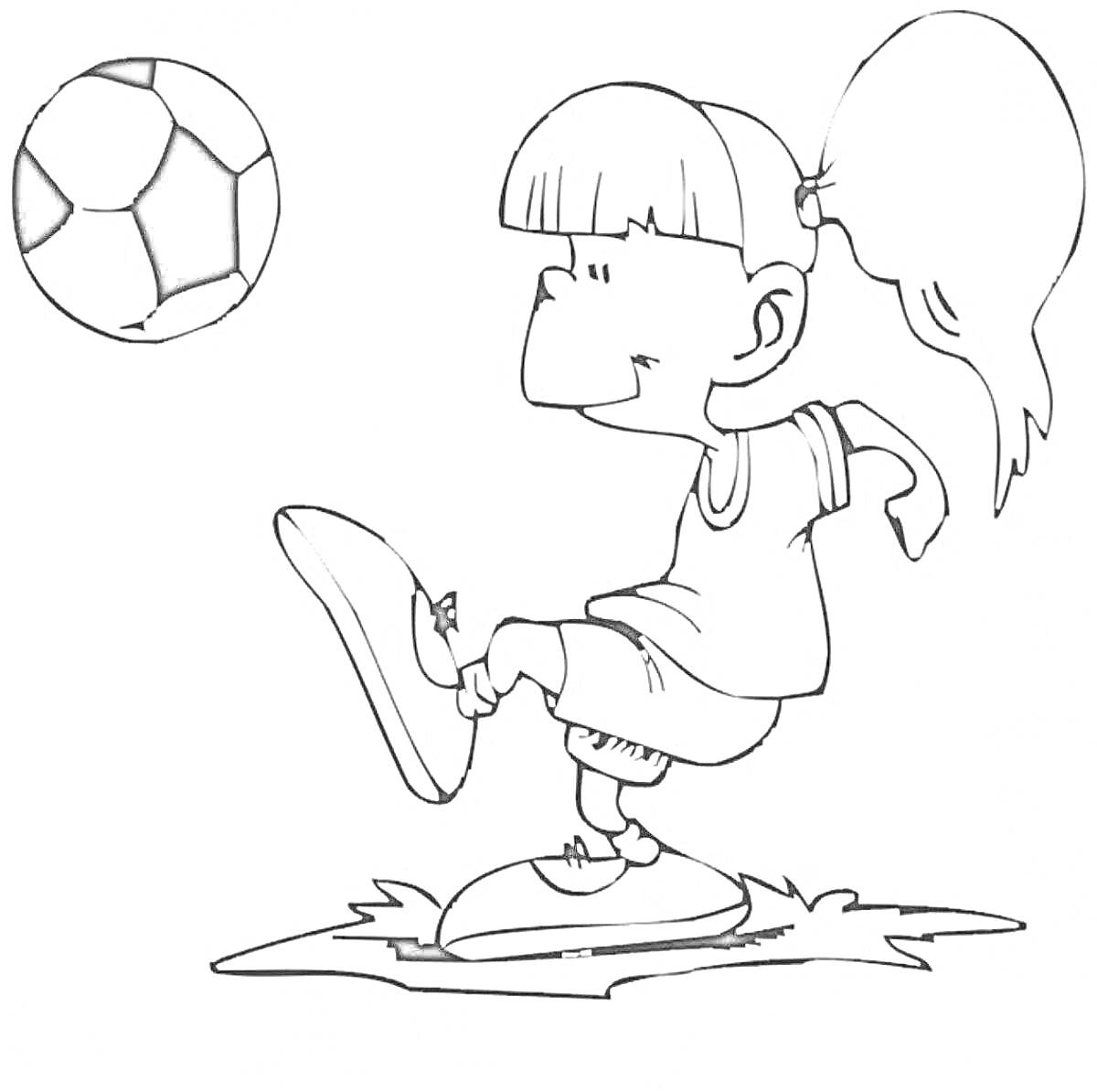 Раскраска Мальчик с хвостиком и футбольный мяч