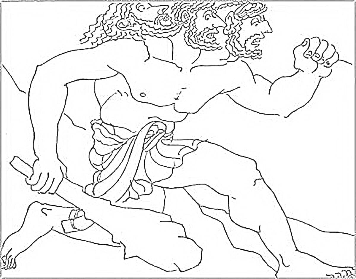 На раскраске изображено: Геракл, Мифы Древней Греции, Великан, Дубина, Силач, Мифические существа