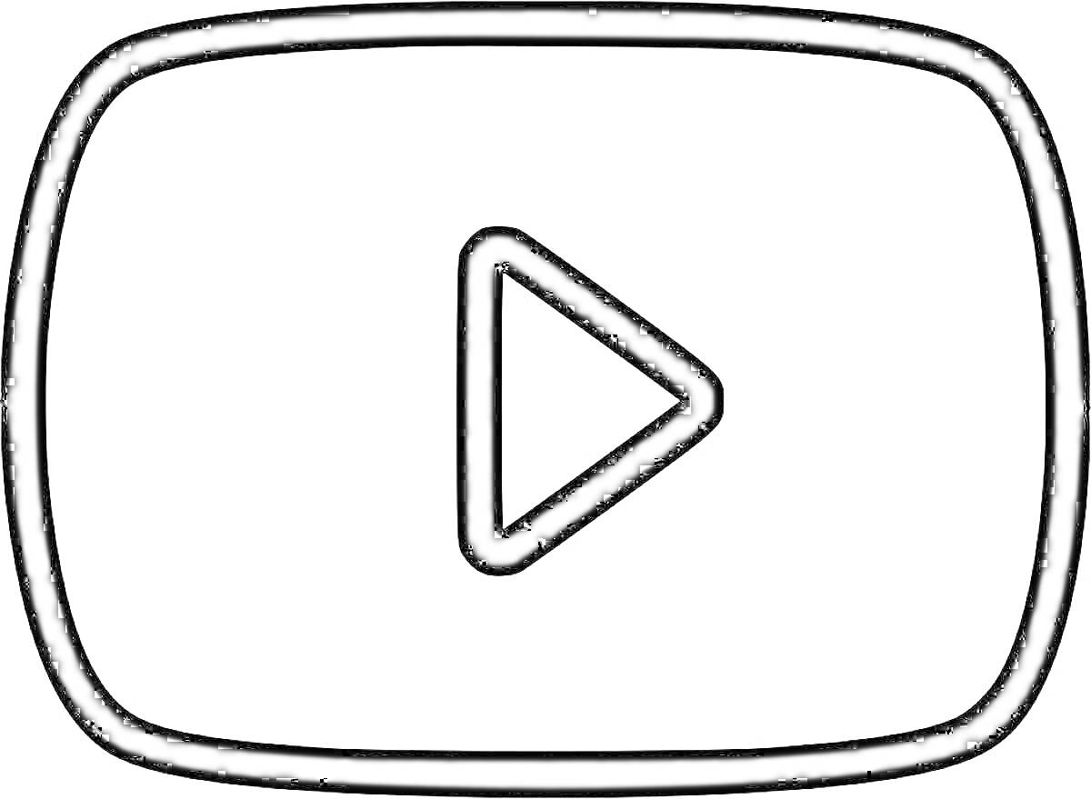 Раскраска логотип YouTube в черно-белом виде с кнопкой воспроизведения внутри