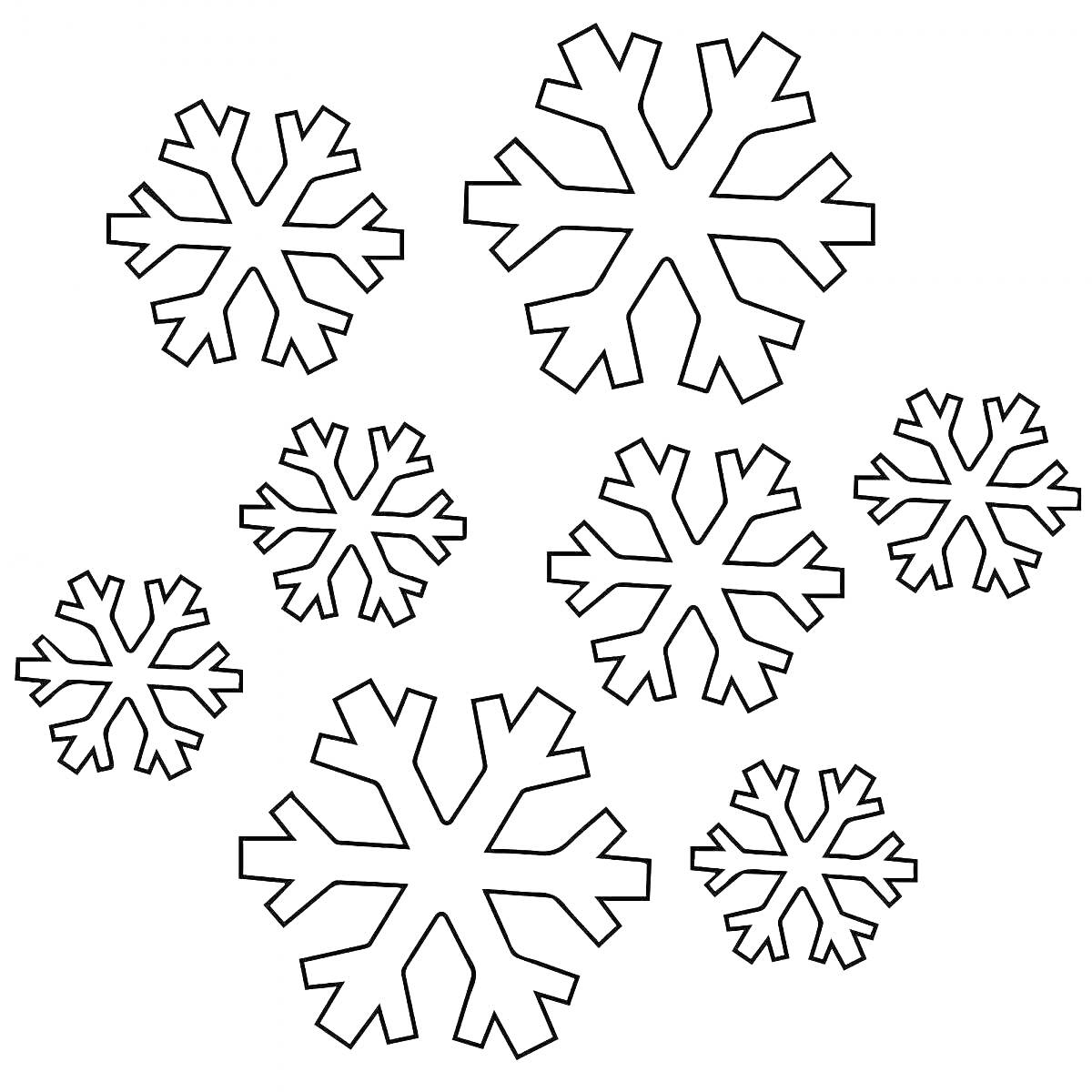 На раскраске изображено: Снежинки, Маленькие, Зима, Детское творчество