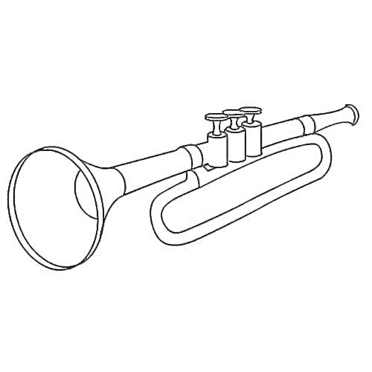 На раскраске изображено: Труба, Музыкальный инструмент, Мундштук, Колокол, Клапаны, Контурные рисунки