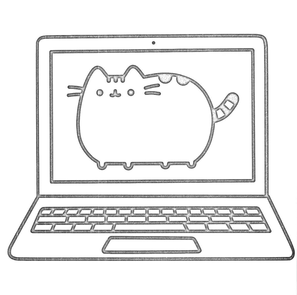 На раскраске изображено: Кот, Ноутбук, Экран, Мультяшный кот, Ребёнок, Из мультфильмов, Картун кэт