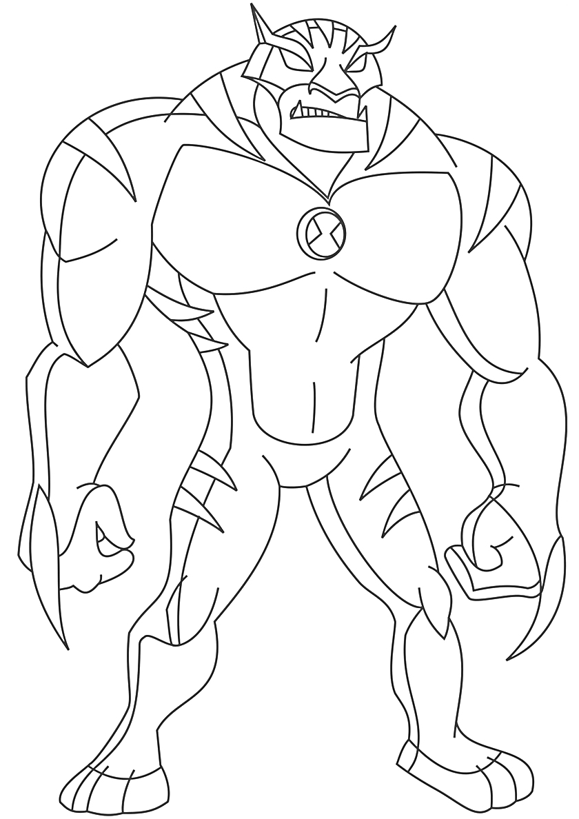 Раскраска Мощный супергерой с рогами и широкими плечами