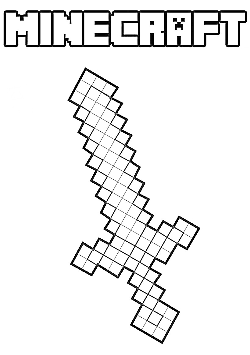 Раскраска Minecraft меч в стиле пиксельной графики