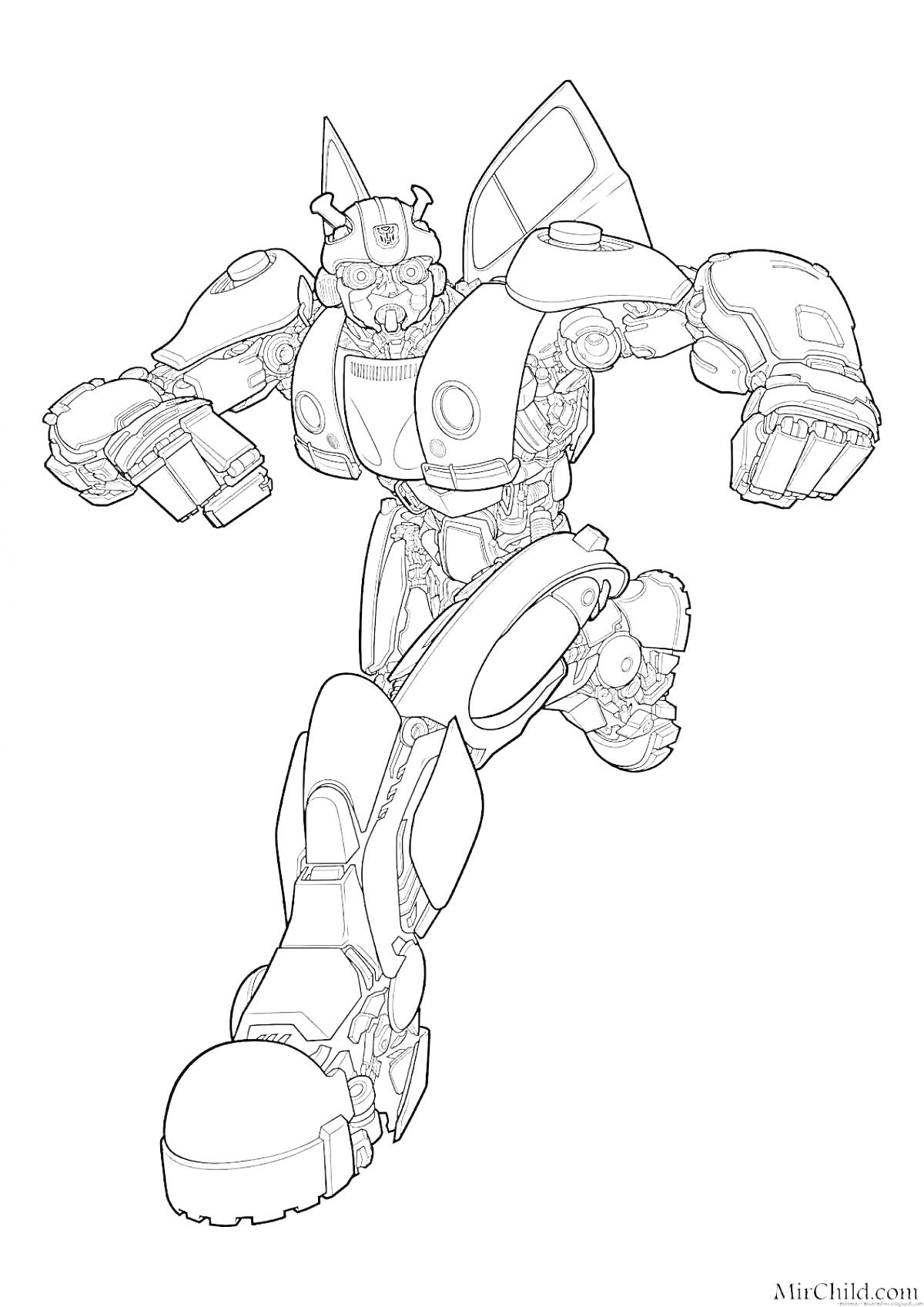 Раскраска Робот в прыжке с поднятой рукой и согнутой ногой