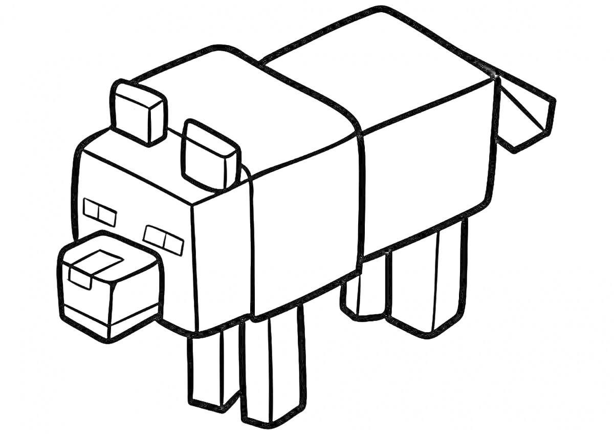 Раскраска Бокси Бу в форме кубического животного с четырьмя ногами, хвостом и двумя ушами