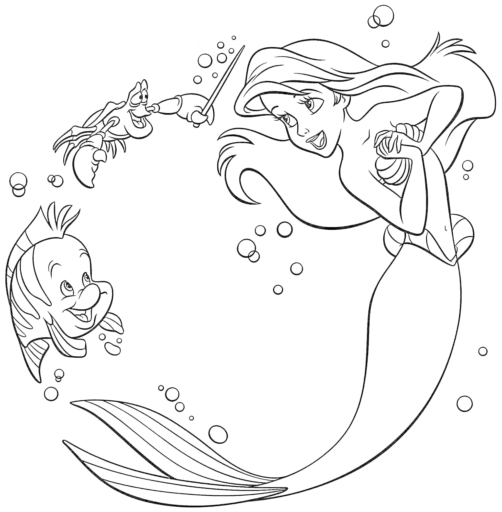 На раскраске изображено: Для девочек, Подводный мир, Краб, Пузыри, Морская жизнь