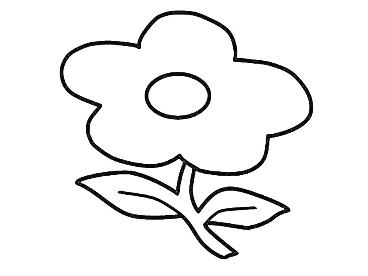 Раскраска Цветик семицветик с лепестками, стеблем и двумя листьями