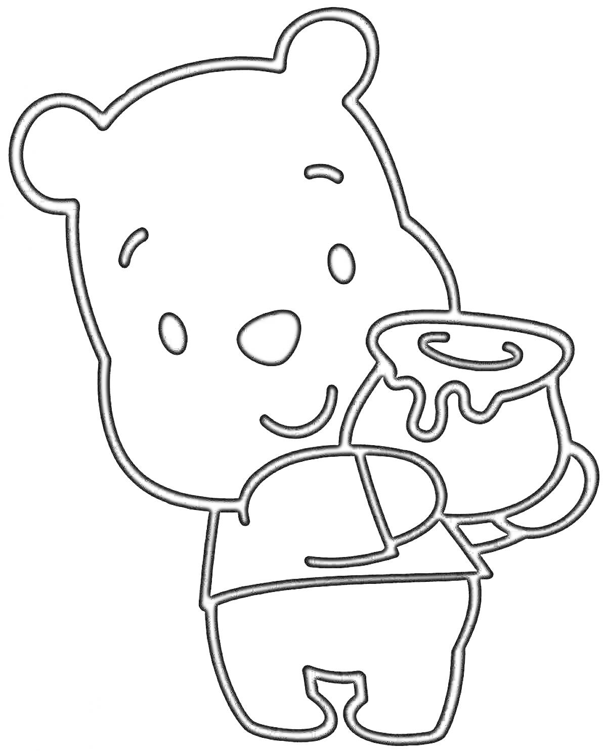 На раскраске изображено: Мёд, Для детей, Медведь, Из мультфильмов