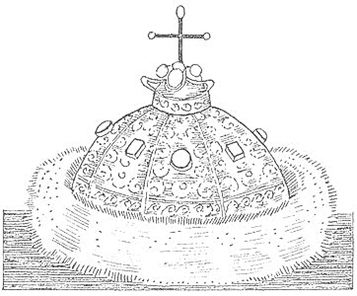 Раскраска Шапка Мономаха с крестом, драгоценными камнями и меховой отделкой