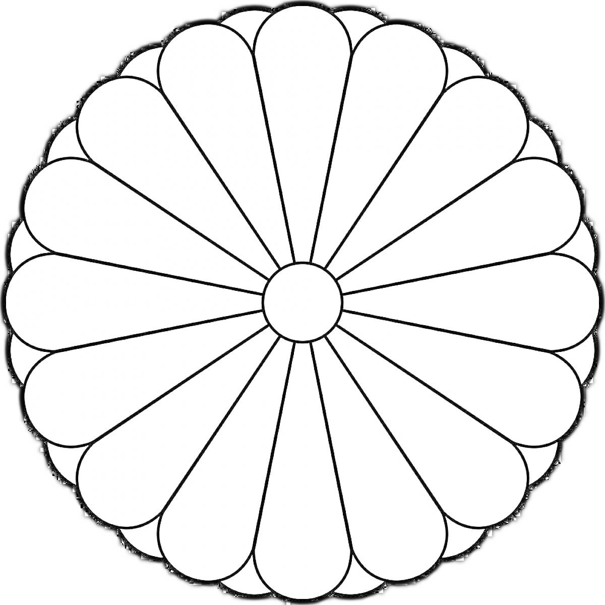 Раскраска Герб Японии в виде хризантемы без цвета