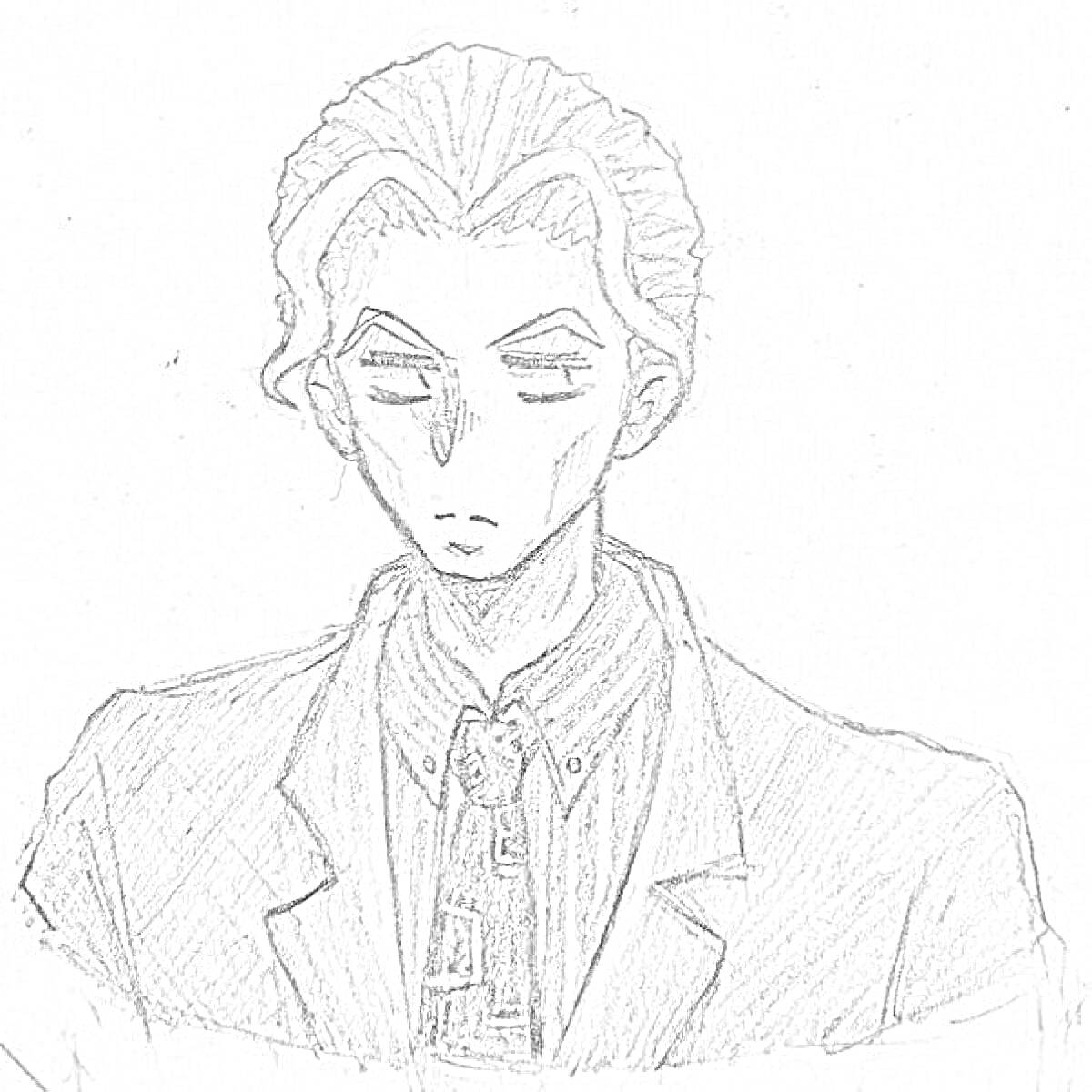 Раскраска Мужчина с запушенными назад волосами и в костюме