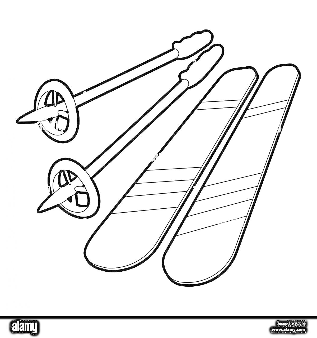 Раскраска Лыжи и лыжные палки для детей
