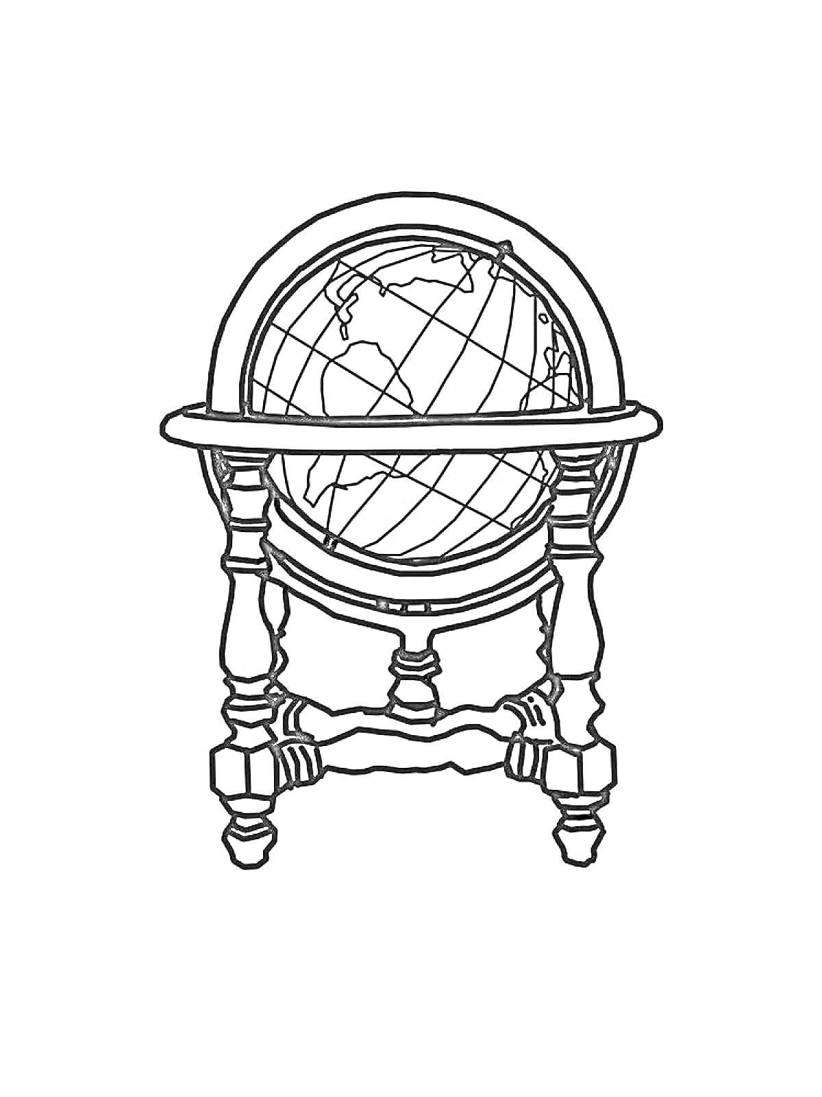 Глобус на подставке с тремя резными ножками