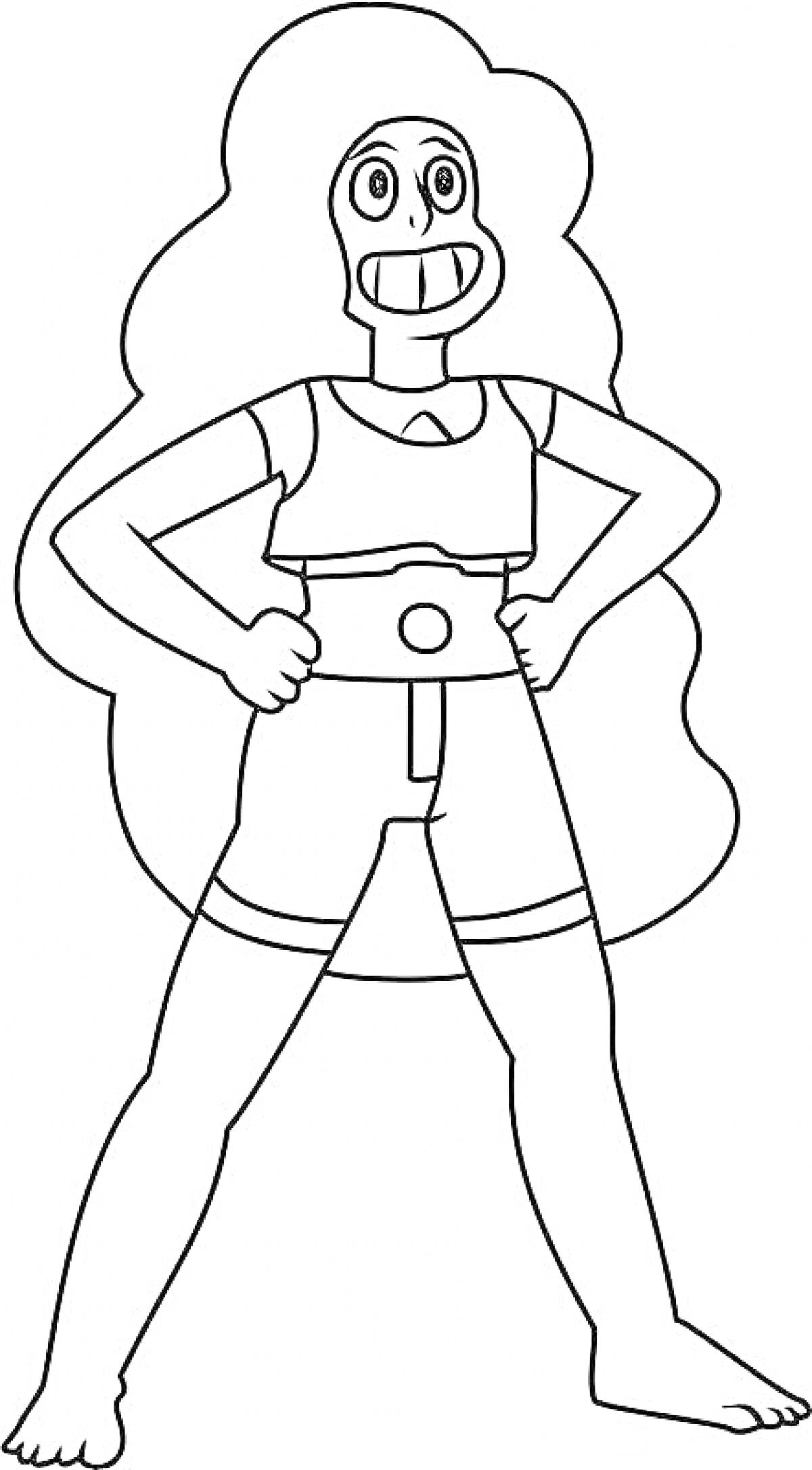 Раскраска Раскраска персонажа Вселенной Стивена с длинными волосами и улыбкой, в спортивной одежде