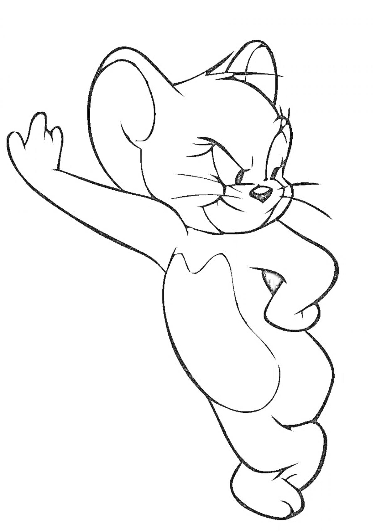 На раскраске изображено: Джерри, Мышь, Мультипликационный персонаж, Стоящий на одной ноге