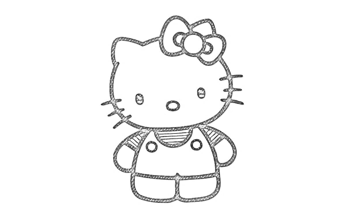 Раскраска Hello Kitty с бантиком на голове, в комбинезоне