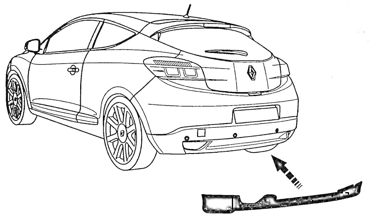 РаскраскаАвтомобиль Renault Megane с бампером, вид сзади