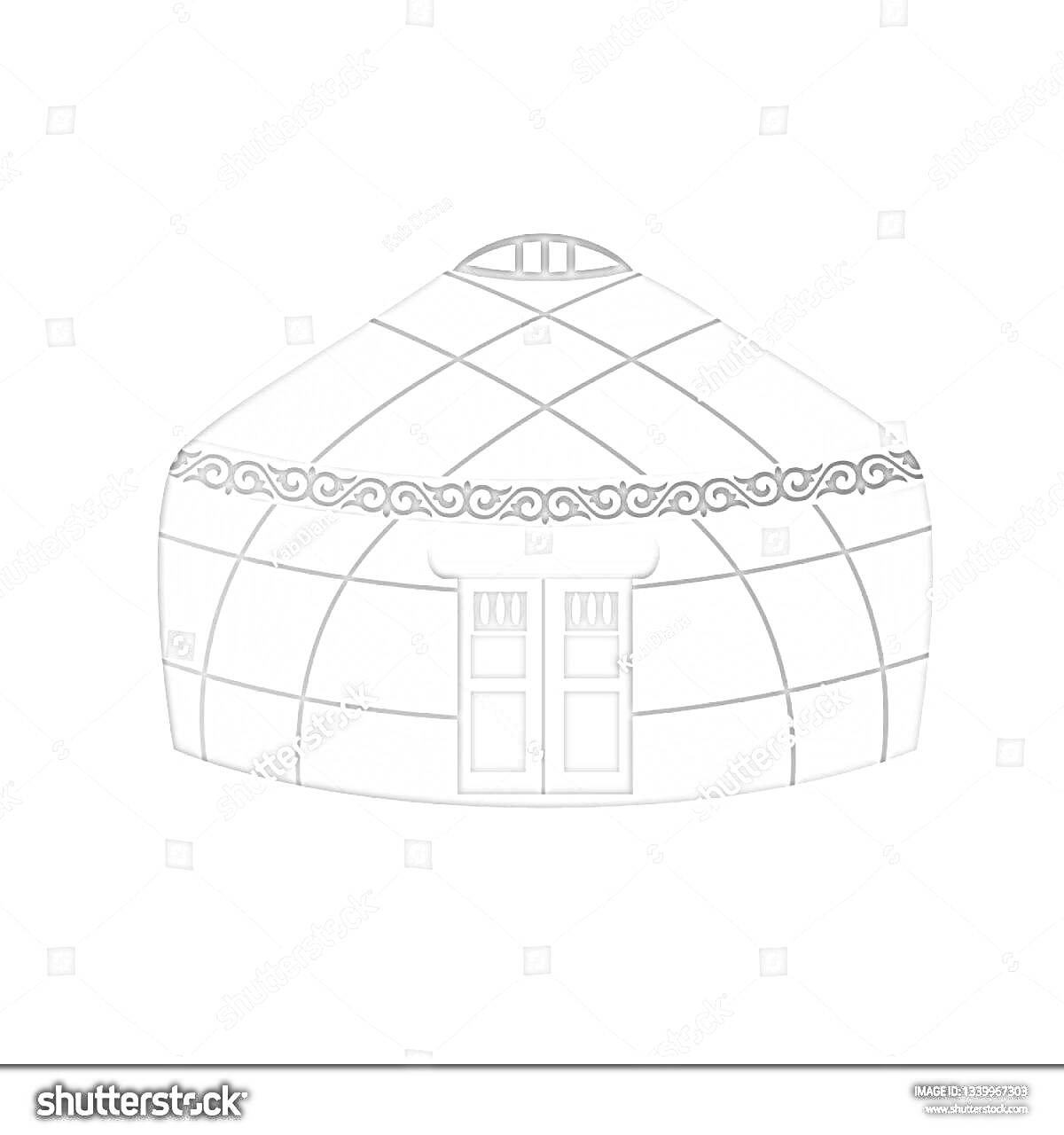 На раскраске изображено: Киіз үй, Юрта, Традиционное жилище, Дверь, Орнамент, Казахская культура, Архитектура, Степь, Дом