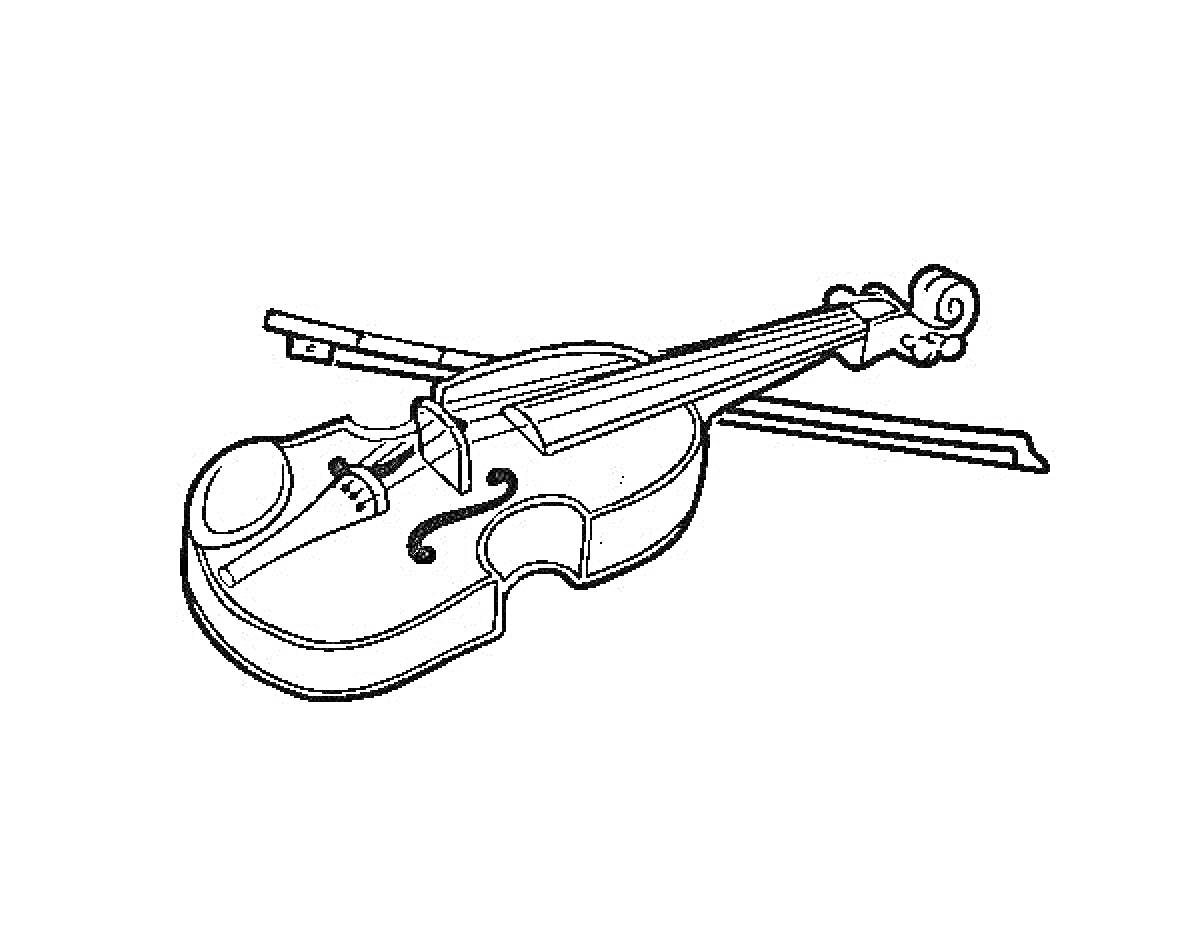 На раскраске изображено: Скрипка, Смычок, Музыкальный инструмент, Струны, Музыка, Ноты, Контурные рисунки